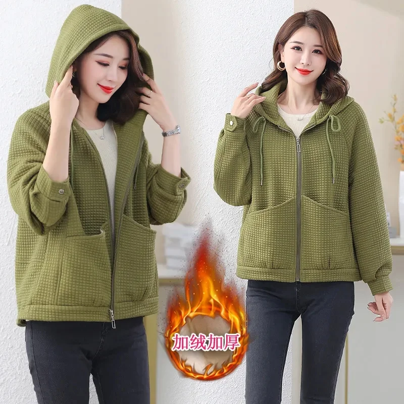 Женский короткий свитер с бархатной подкладкой свободная куртка хлопковой