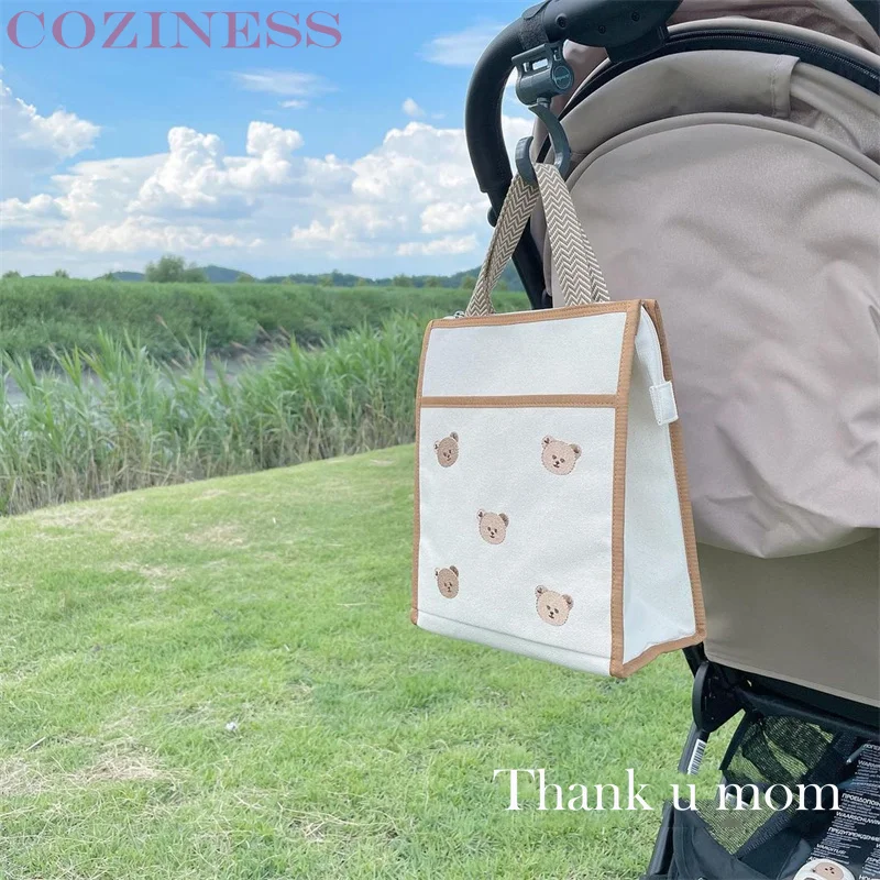 

Сумка-тоут Bear Mommy холщовая, портативная вместительная сумка для ланча, модная водонепроницаемая сумка для подгузников, на одно плечо