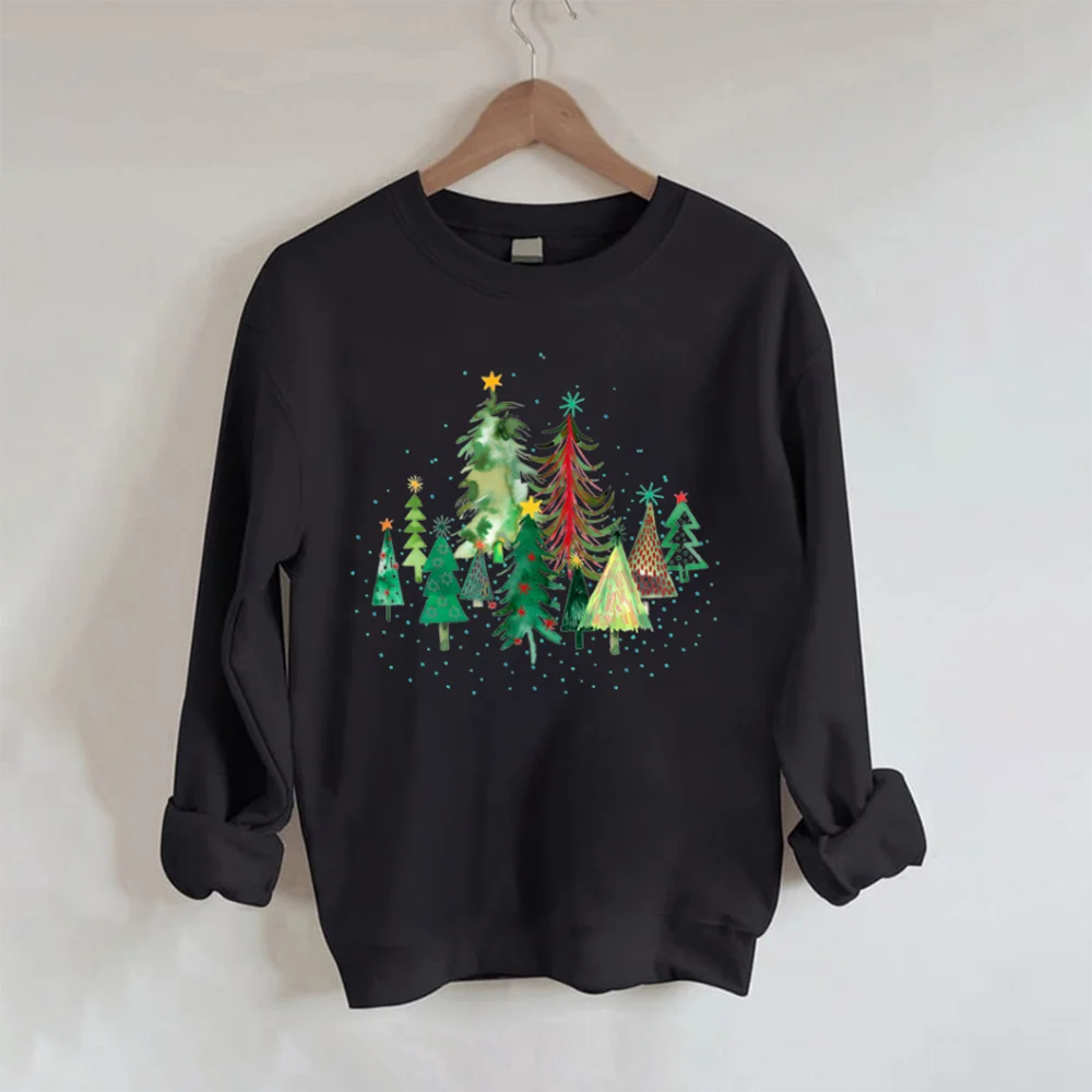 

Tree Printed Round Neck Casual Long Sleeve Sweatshirt Female Clothing Baggy Ladies Tops Vintage Street Tracksuit Versatile Shirt