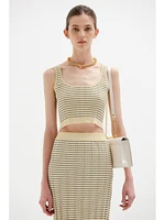 eenk 2022 springsummer new arrival woman beige striped ribbed knitted tank top drop shipping