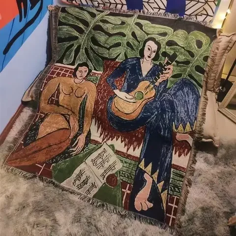 Одеяло с рисунком масляной живописи с кисточками, вязаные рандомные одеяла, покрывало для дивана, покрывало для кровати, уличный коврик для кемпинга и пикника