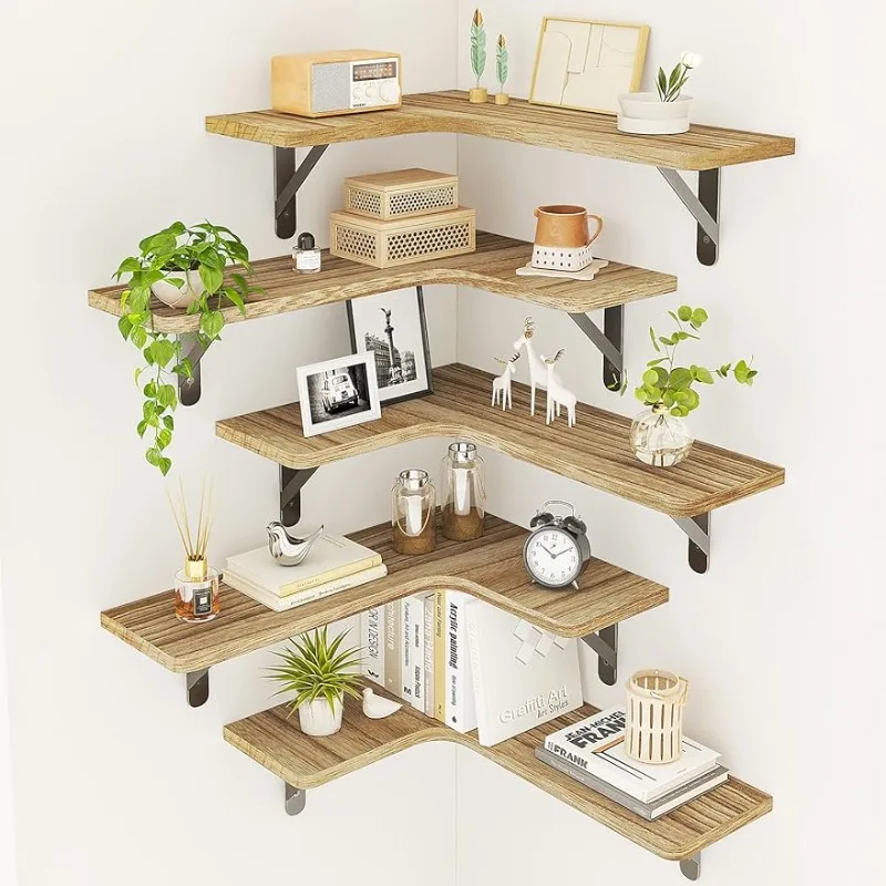 

Fixwal Corner Floating Shelves, Wall Mounted Corner Shelf Set of 5, Rustic Wood Wall Shelves for Bathroom
