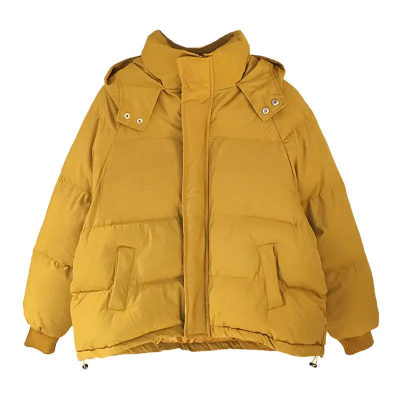 Woman Apricot Pocket Jackets Women's Winter Bread Coats Hooded Outwear Women Thicken Warm Parka Coat Loose Padded