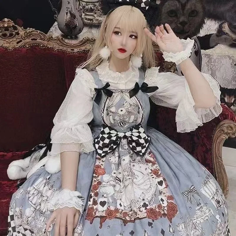 

Japanese Gothic Lolita Dress Girls Vintage Dark Funeral Lolita Jsk Dress Women Harajuku Kawaii Sleeveless Punk Suspender Dresses