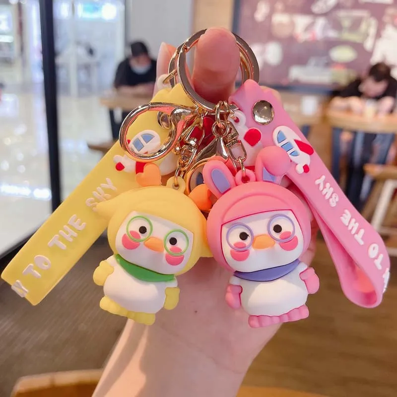 

XM-funny Cute duck duck pilot keychain cartoon key chain Epoxy doll couple bag pendant couple small gift special gift