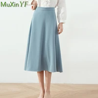 2022 new women graceful solid a line skirts korean office lady casual high waist suit skirt fashion joker streetwear female