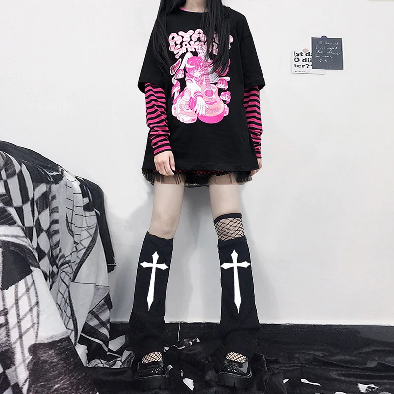 Cross Leg Warmers Gothic Socks Japanese JK Lolita Harajuku Y2k Hot Girl Leg Set Long Punk Cool Black Socks Thigh Accessries