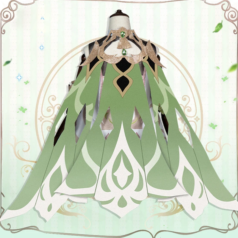 Костюм косплея Nahida из игры Genshin Impact с париком, полный комплект женского бога Sumeru Dendro, включая платье и уши. Синтетические волосы, устойчивые к теплу.