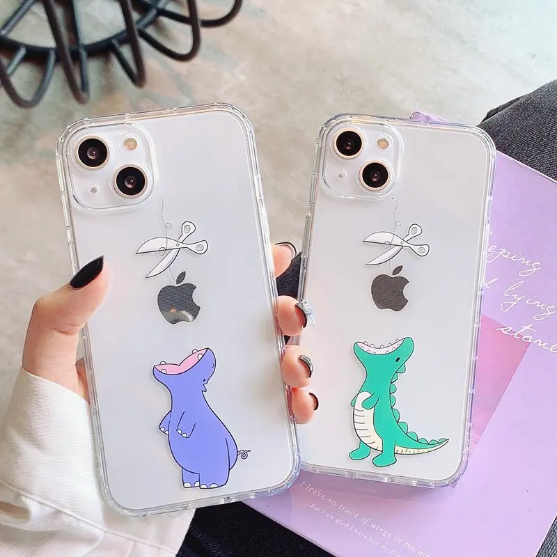 

Cute Dinosaur Hippo Open Mouth Clear Soft Phone Case For iPhone 13 12 11 Pro Max SE2 X XR 8 7 Plus Luxury Silicone Camera Cover