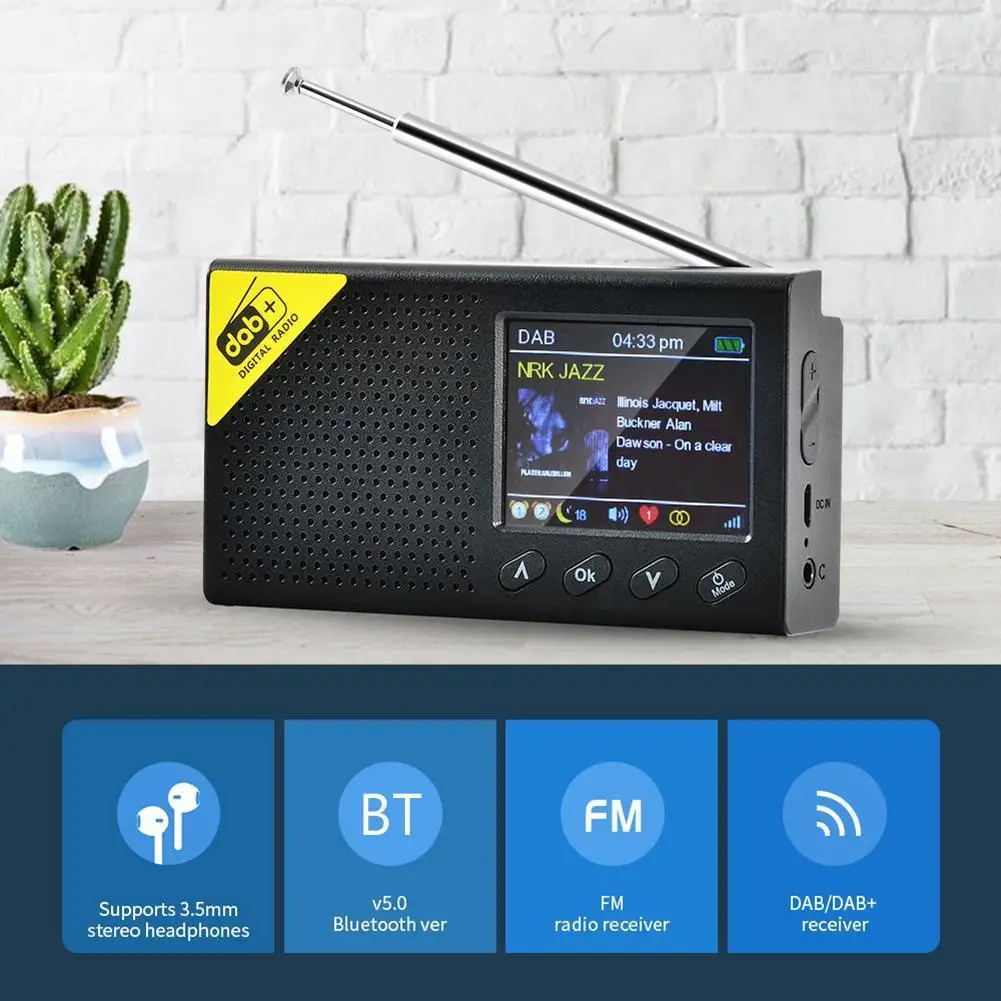 

Portable Digital Radio Bluetooth-compatible 5.0 Stereo Portable for Home Office DAB FM Receiver Audio Broadcasting Player