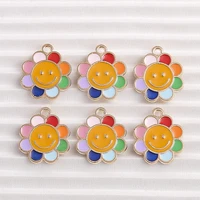 10pcs 17x19mm cartoon enamel smile sunflower charm for jewelry making earring pendant bracelet necklace charms craft accessories
