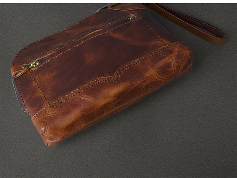 Fashion high-quality natural real leather men large-capacity clutch bag retro simpie casual ladies cowhide mobile phone wallet