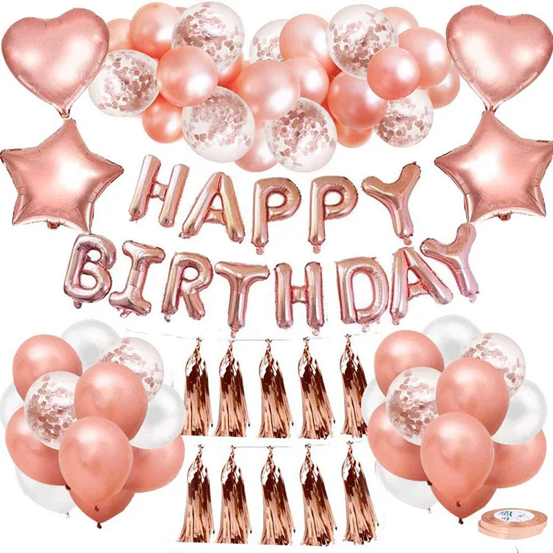 

Rose Gold Wedding Birthday Party Balloons Happy Birthday Letter Foil Balloon Baby Shower Anniversary Event Party Decor Supplies