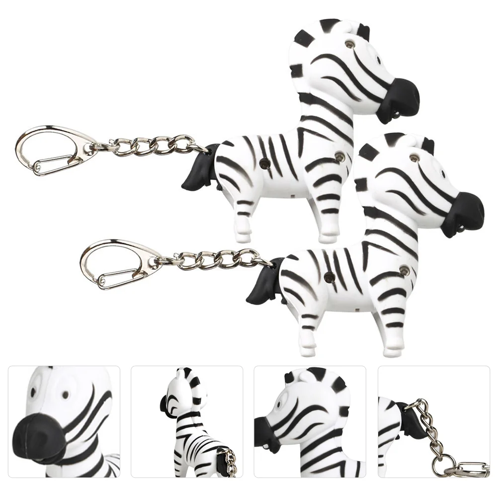 

2 Pcs Metal Key Ring Zebra Keychain Pendant Car Bag Holder Vocalize Shape Flashlight