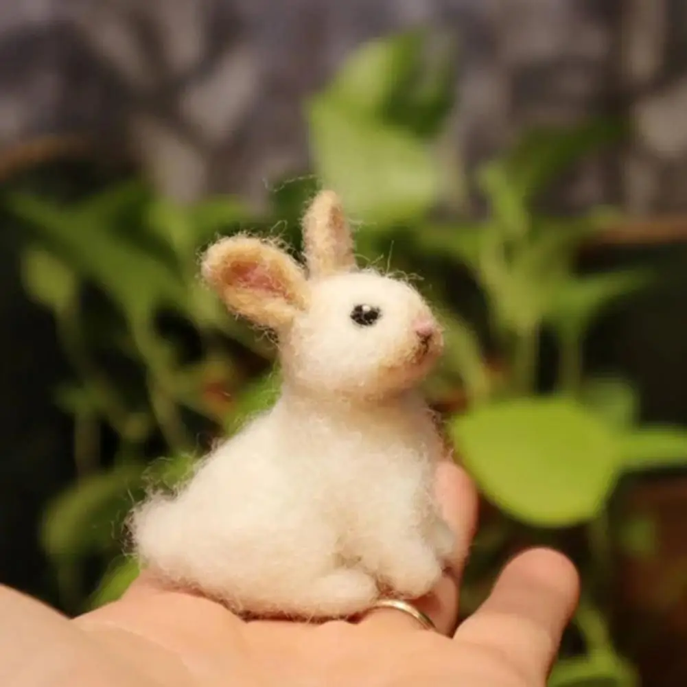 

Cute Wool Felt Eye-catching Funny Bunny Statue Easter Garden Decor Home Supplies Bunny Figurine Rabbit Ornament