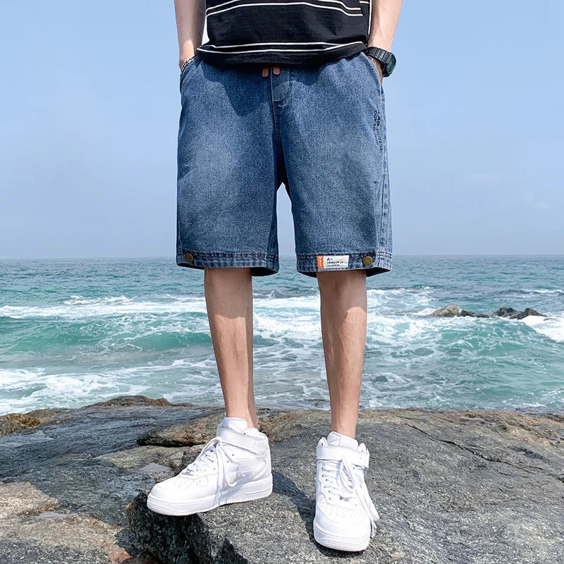 

Summer Men's Denim Shorts Straight Wide Legs Jeans Fashion Streetwear Trousers