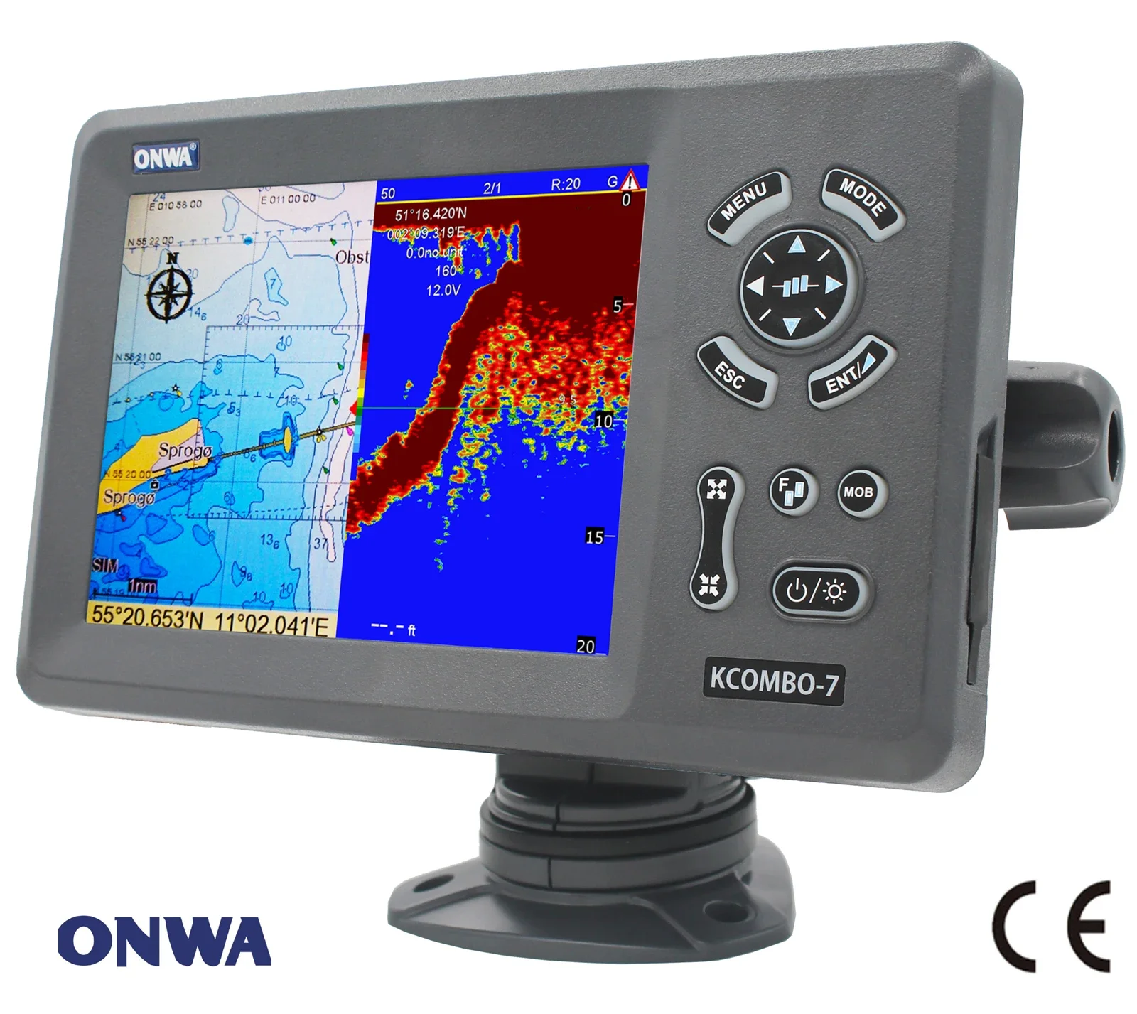 Фото ONWA KCombo-7 7-дюймовый цветной ЖК-дисплей GPS-карта плоттер навигатор спутниковый комбинированный с эхолотом для рыбалки эхолот №2