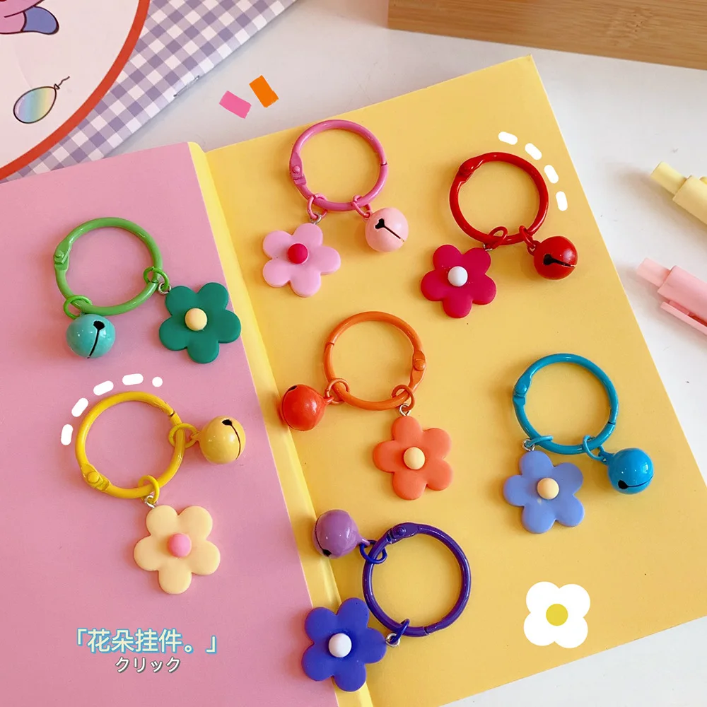 

Girl Heart Color Flower Bell Keychain Fairy Candy Color Macaron Flower Keyring Chain Bag Jewelry Ornament