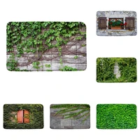 green ivy brick wall bath mat wooden window flower plant scenery garden exotic bathroom decor rug non slip carpet toilet doormat