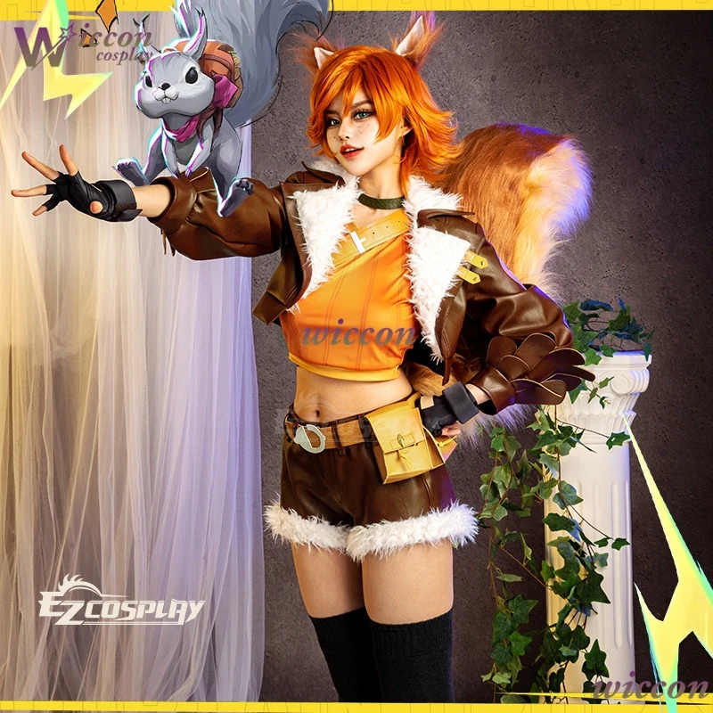 Фото Костюм для косплея KospLAY MV Rivals Squirrel Girl Doreen Green: комплект из искусственной кожи с хвостом, ушками и париком для женщин, для Хэллоуина, карнавала, игровых мероприятий №2