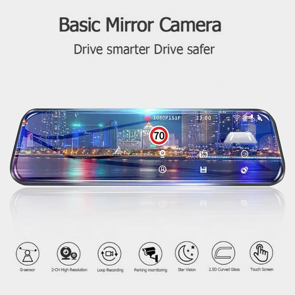 

1pc 10 Inch QHD IPS Touch Screen 1080P Car DVR Rear Camera Dual Lens IPS Touch Car DVR Video Recorder Front Rear