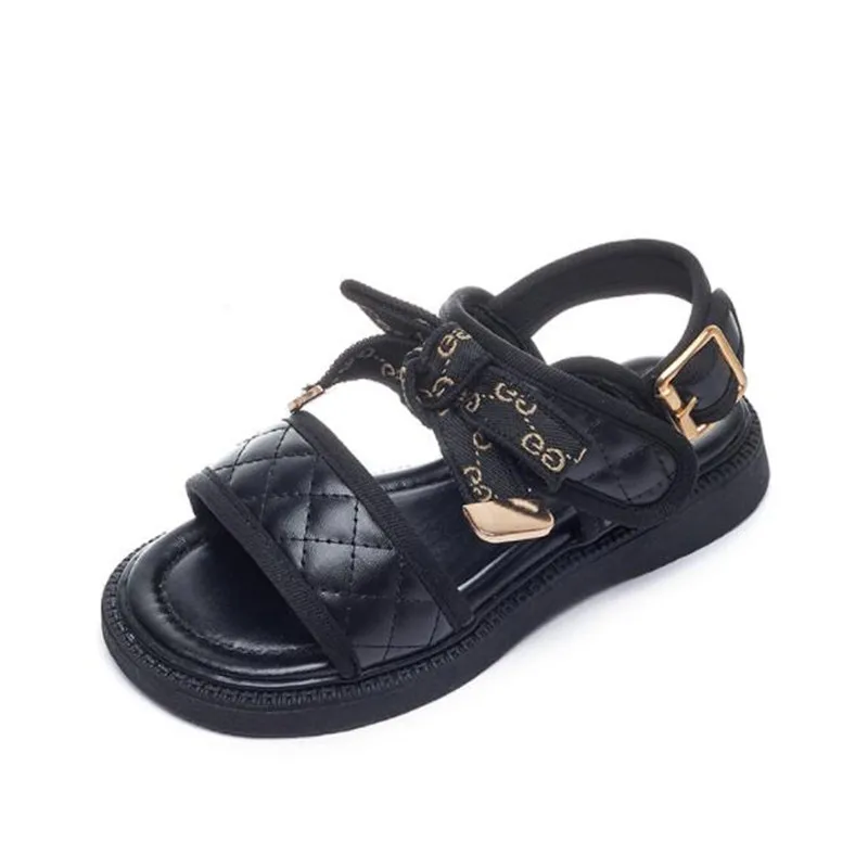 

High-quality Girls' Sandals 2022 Fashion Children's Bow Sweet Princess Shoes Little Girls' Soft Bottom Black Beige Beach Shoes