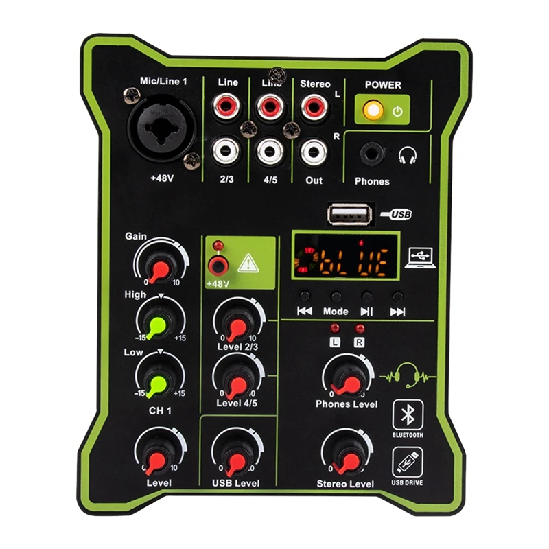 

5 Channel Audio Mixing Console DC 5V Audio Mixer XLR Output Bluetooth-Compatible USB Record Professional Mixer