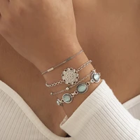 ethnic flower plate opal metal set jewelry retro chain niche bracelet female