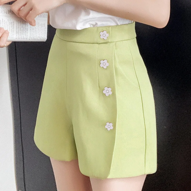 2021 summer asymmetric high waist shorts women's casual pants Black