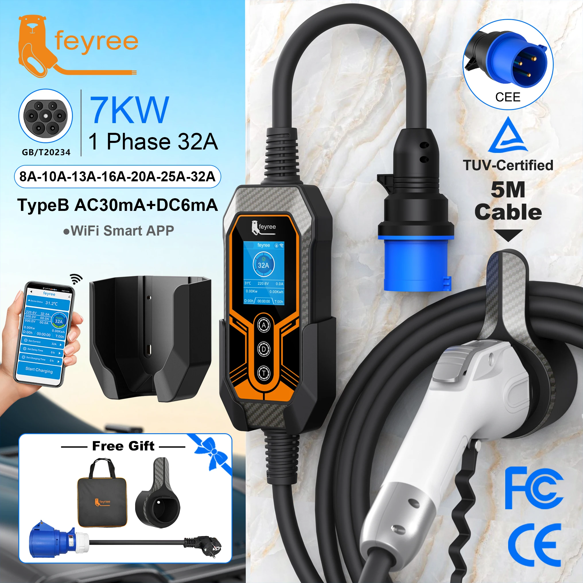 Feyree GB/T Зарядное устройство для электромобилей Портативная обновленная версия с