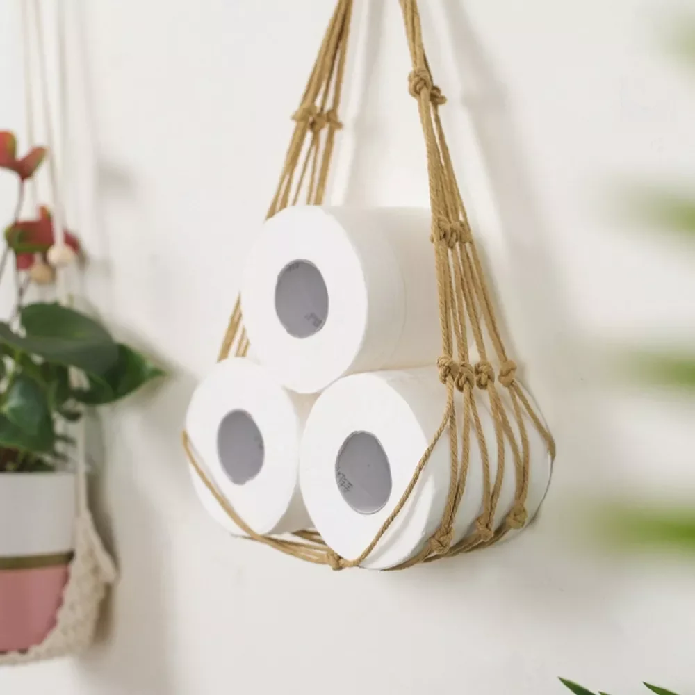 

Nordic Hanging Cotton Rope Holder For Toilet Paper Magazine Books Holder Home Hotel Storage Hanging Pocket Rack Bathroom Decor L