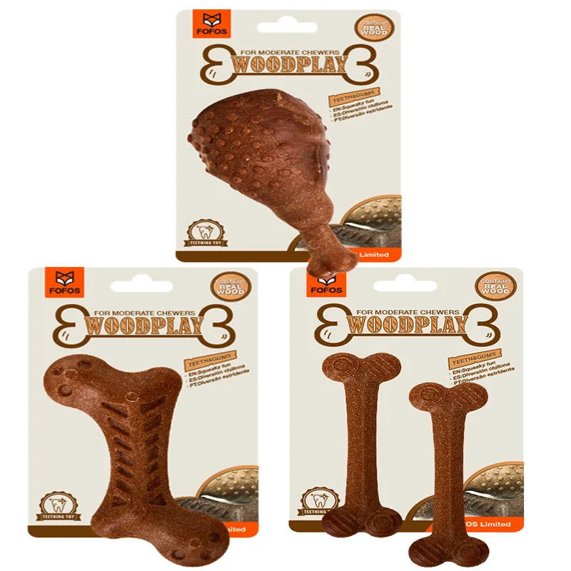 Durable Dog Chew Toy with Food Hole Natural Wood Flour Interactive Pet Bone for Medium Small Dogs Puppy Non-Toxic Grade |