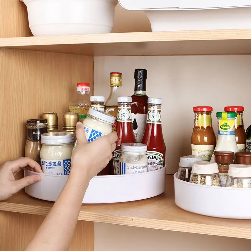 

360 Degree Rotating Cabinet Organizer Tray Non-Slip Spice Round Rack Plate Kitchen Bathroom Cosmetic Turntable Storage Box