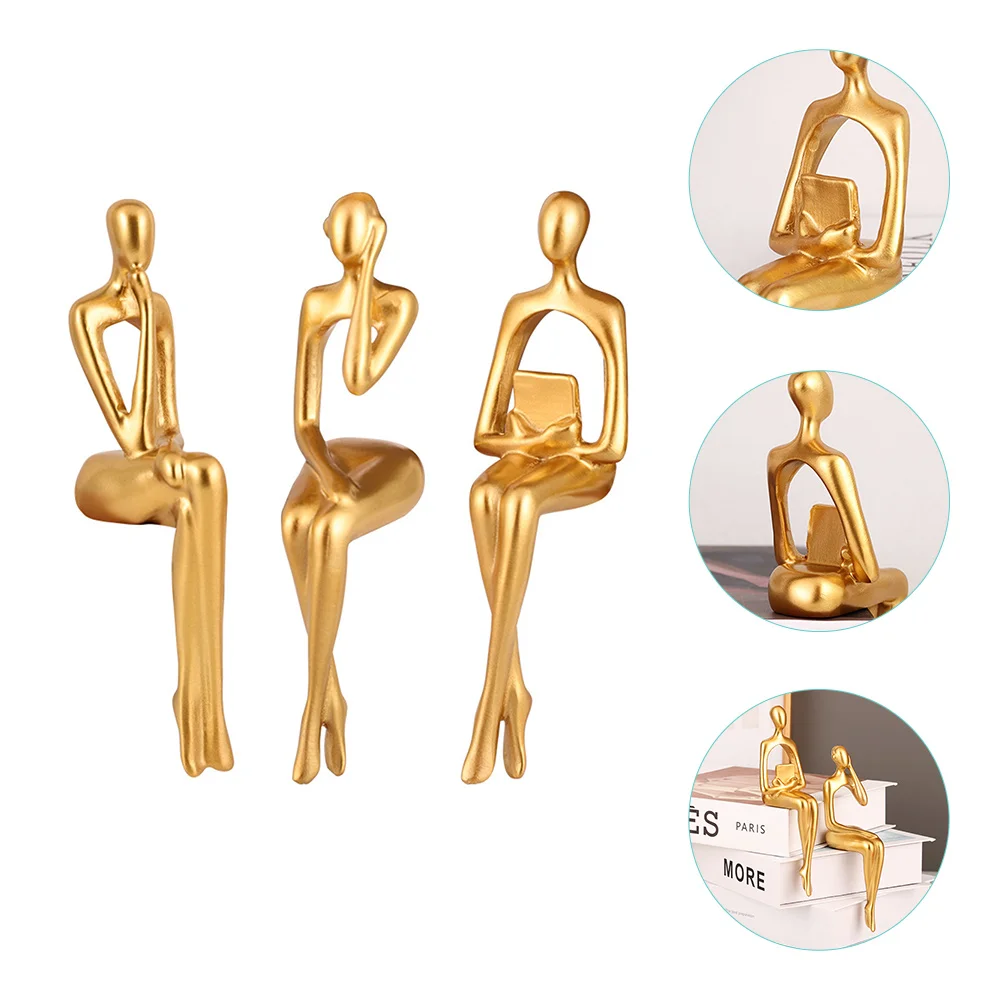 

Thinker Statue Abstract Sculpture Decor Resin Figurine Thinking Gold Bookshelf Sitting Man Golden Figure Decorative Craft