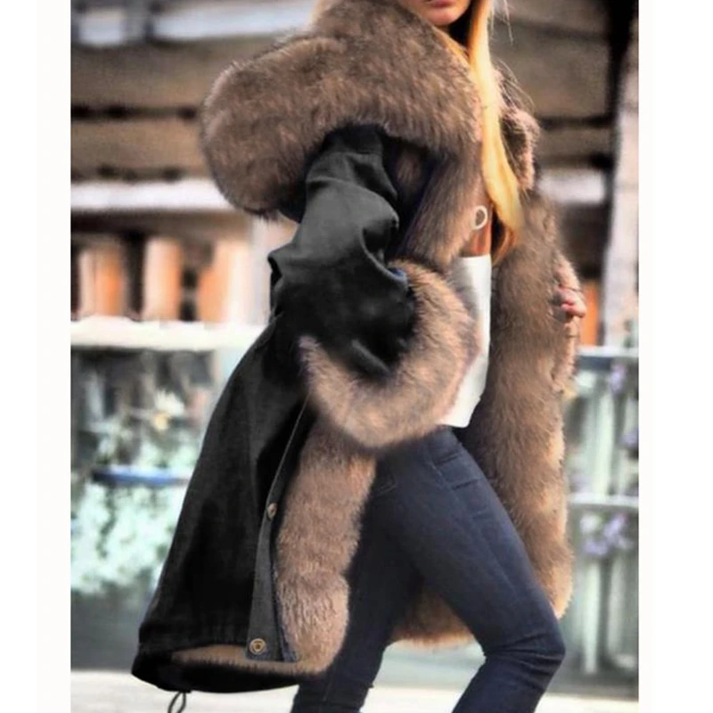 Women Parka Luxurious Large Fur Collar Hooded Coat Warm Fox Fur Liner Parkas Long Winter Jacket Warm Top Quality Jaqueta M-4XL