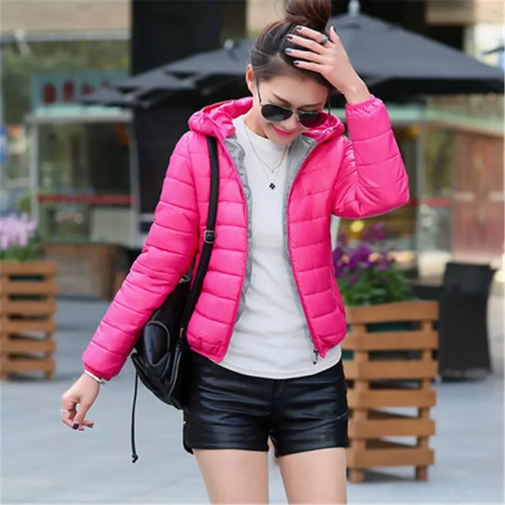 New2022 winter Candy-colored cotton-padded jacket women fashion casual hooded down padded jacket thickened jacket short womens