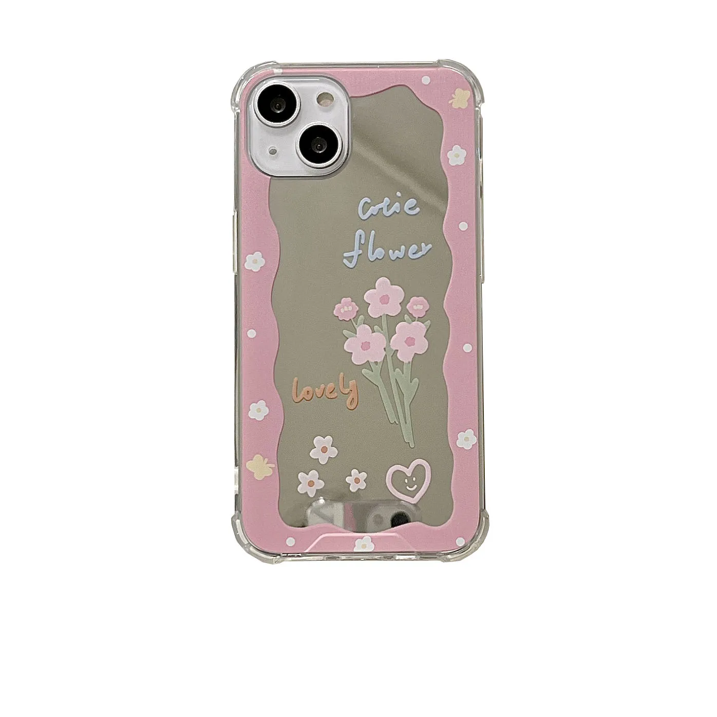 

Back Mirror Pink Flower Frame Case for iPhone 13 Pro Max Back Phone Cover for 12 11 Pro Max X XS XR 8 7 Plus SE 2020 Capa