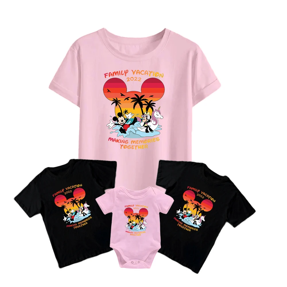 

Family Vacation 2022 Disney T Shirts Mickey Minnie Kids Short Sleeve Baby Girl Boy Baby Romper Family Matching Adult Unisex Top
