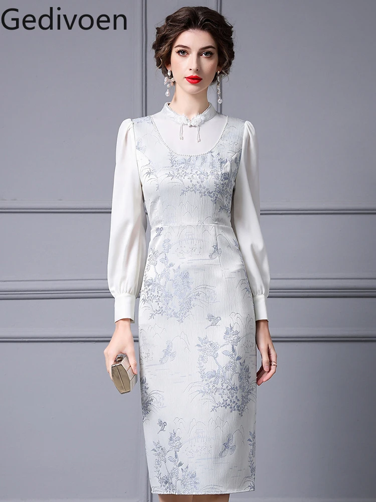 Осеннее модное дизайнерское офисное женское платье Gedivoen с воротником-стойкой и