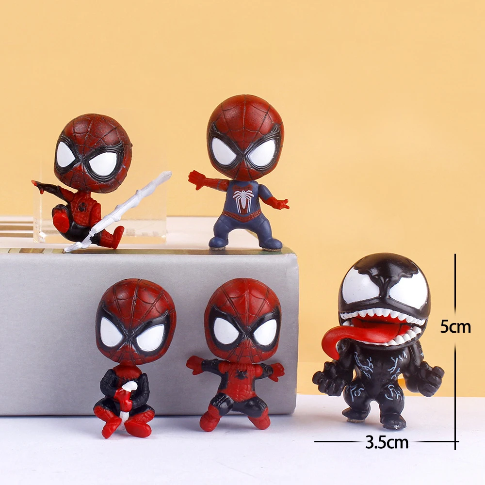 

5Pcs Spiderman Venom Figure Set Marvel Movie Figure Spider-Man Cartoon Ornaments Model Dolls Children's Cake Decorative Toy Gift