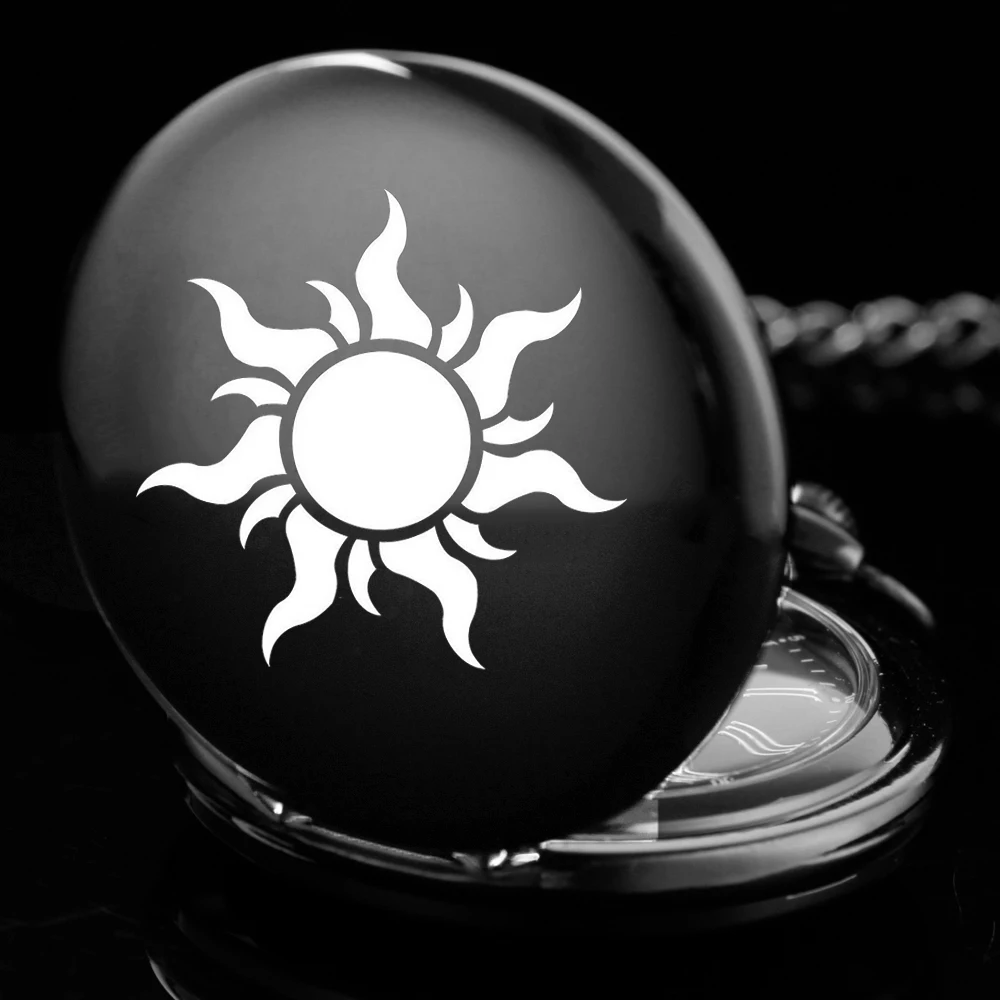 Винтажные лазерные часы дизайн солнца Гладкие стальные кварцевые карманные для