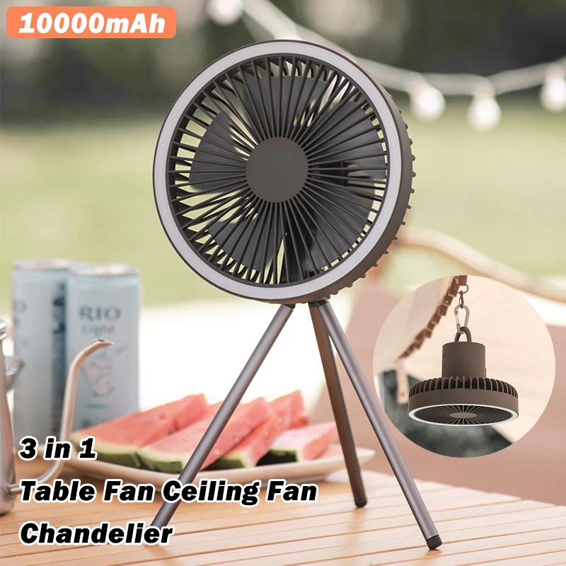 

Rechargeable Portable Fan 10000mAh Air Conditioner 3 Speed Ultra Quite Usb Outdoor Camping Fan with LED Light Tripod Stand Fan