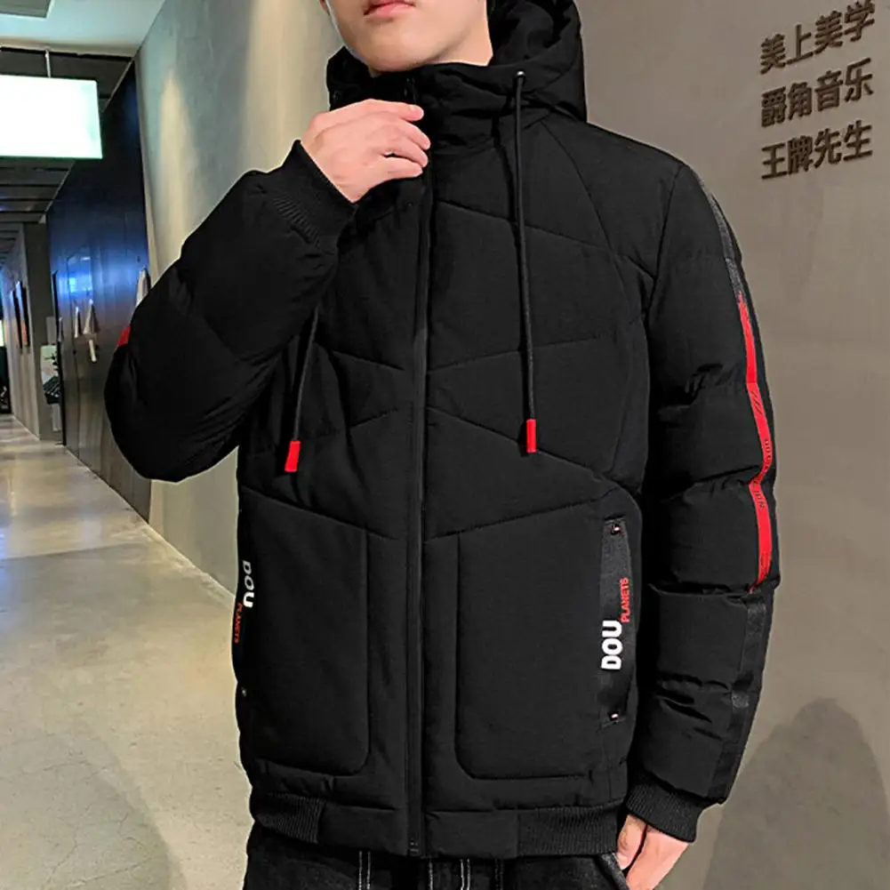 Stylish Men Hooded Coat Long Sleeve Autumn Winter Drawstring Ribbed Cuff Jacket  Super Soft Male Coat for Outdoor