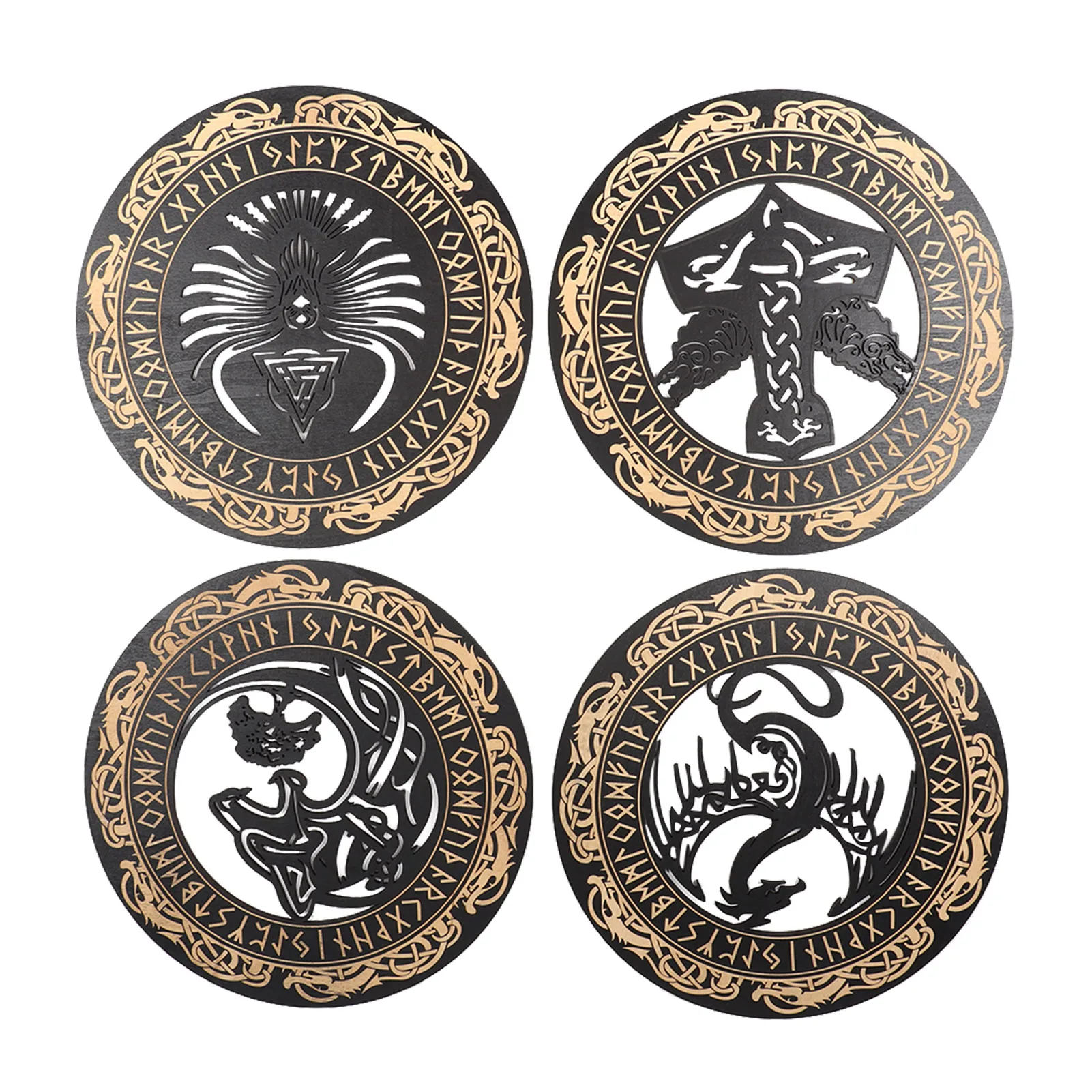 

Nordic Wall Art 4 Pcs Wood Viking Wall Decor Durable Nordic Rune Amulet Sign For Men Wall Art For Living Room Bedroom Kitchen