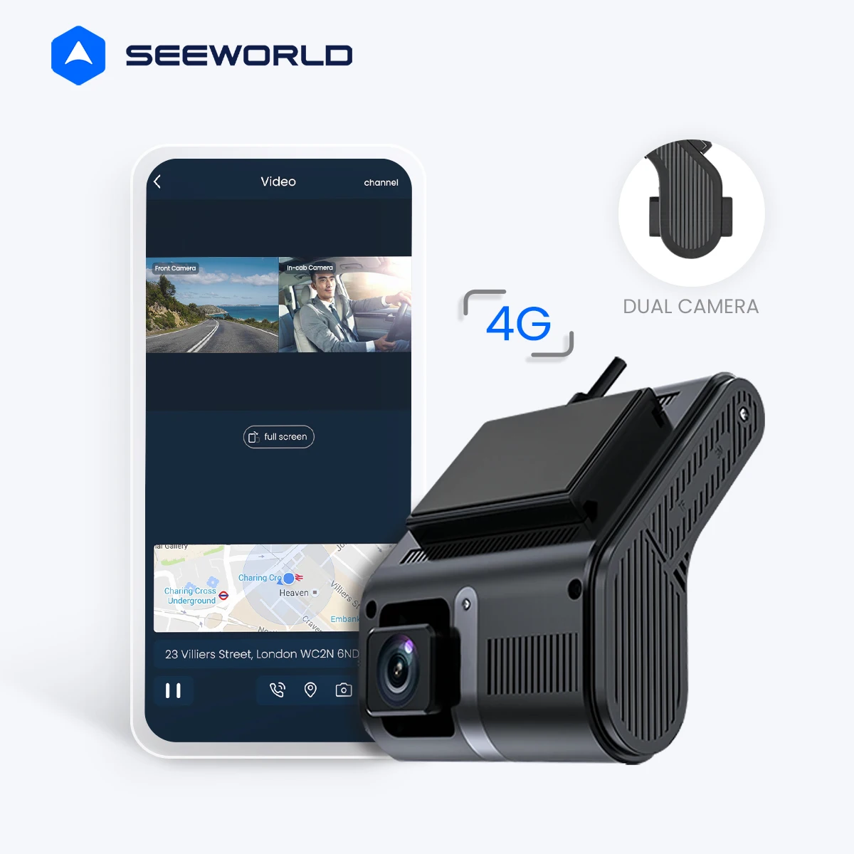 Видеорегистратор SEEWORLD V7 1080P для прямой трансляции с двухканальной камерой и GPS