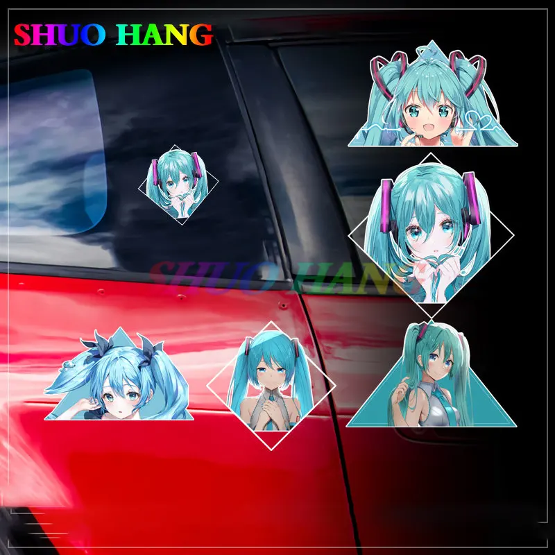 

Дизайн с обеих сторон двери певец Мику Хатсуне будущее аниме ажурные наклейки автомобильные задние окна мотоциклетные виниловые наклейки