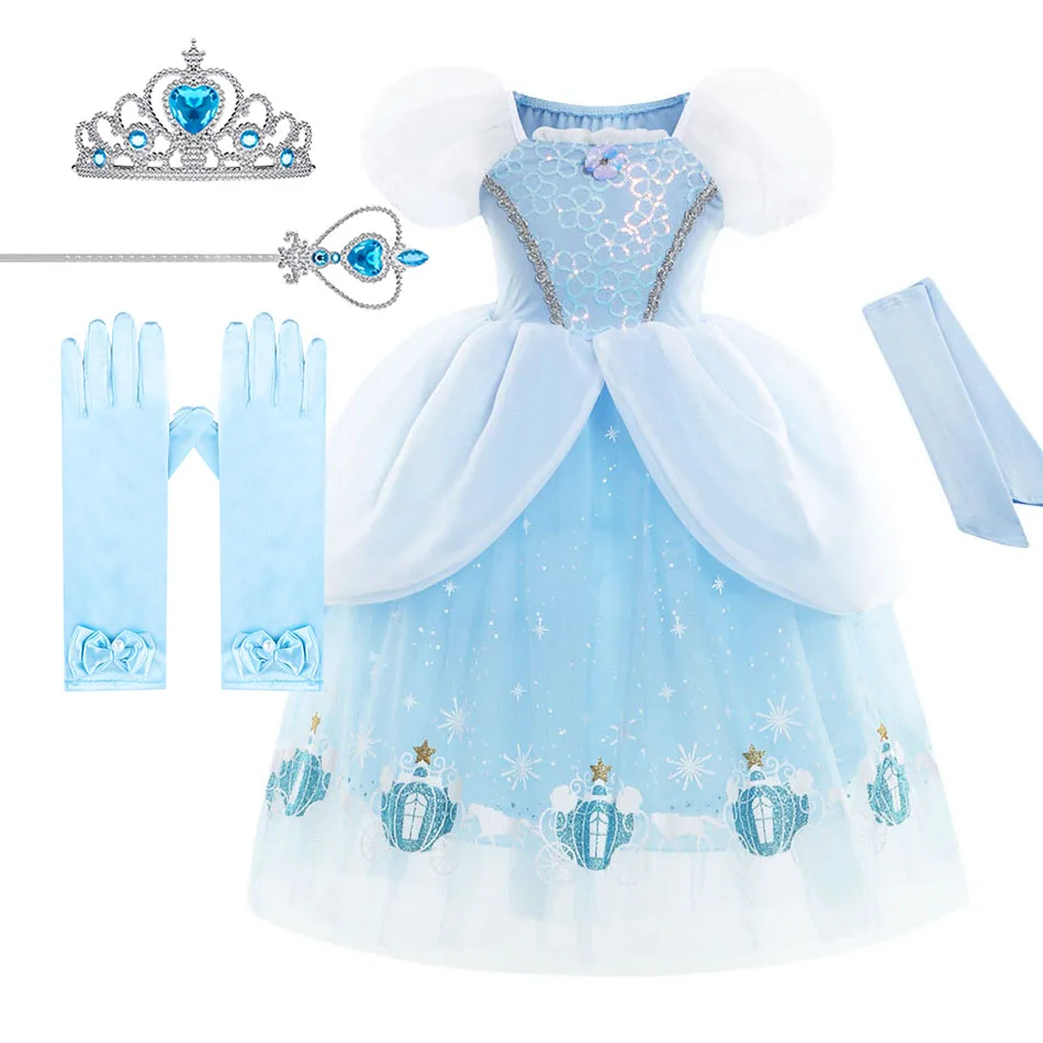 

Girls Cinderella Dress Kids Fairy Halloween Costume Children Summer Wedding Fancy Outfit Party Puff Sleeve Clothing 3-10 Years