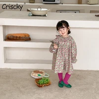 criscky 2022 autumn girls casual dresses kids baby flowers print costumes floral children kids cotton dresses for girls