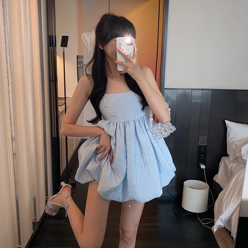 

N GIRLS Sexy Spaghetti Strap Dress Women Loose Backless Design Strapless Party Dress Summer One Piece Dress Korean Evening