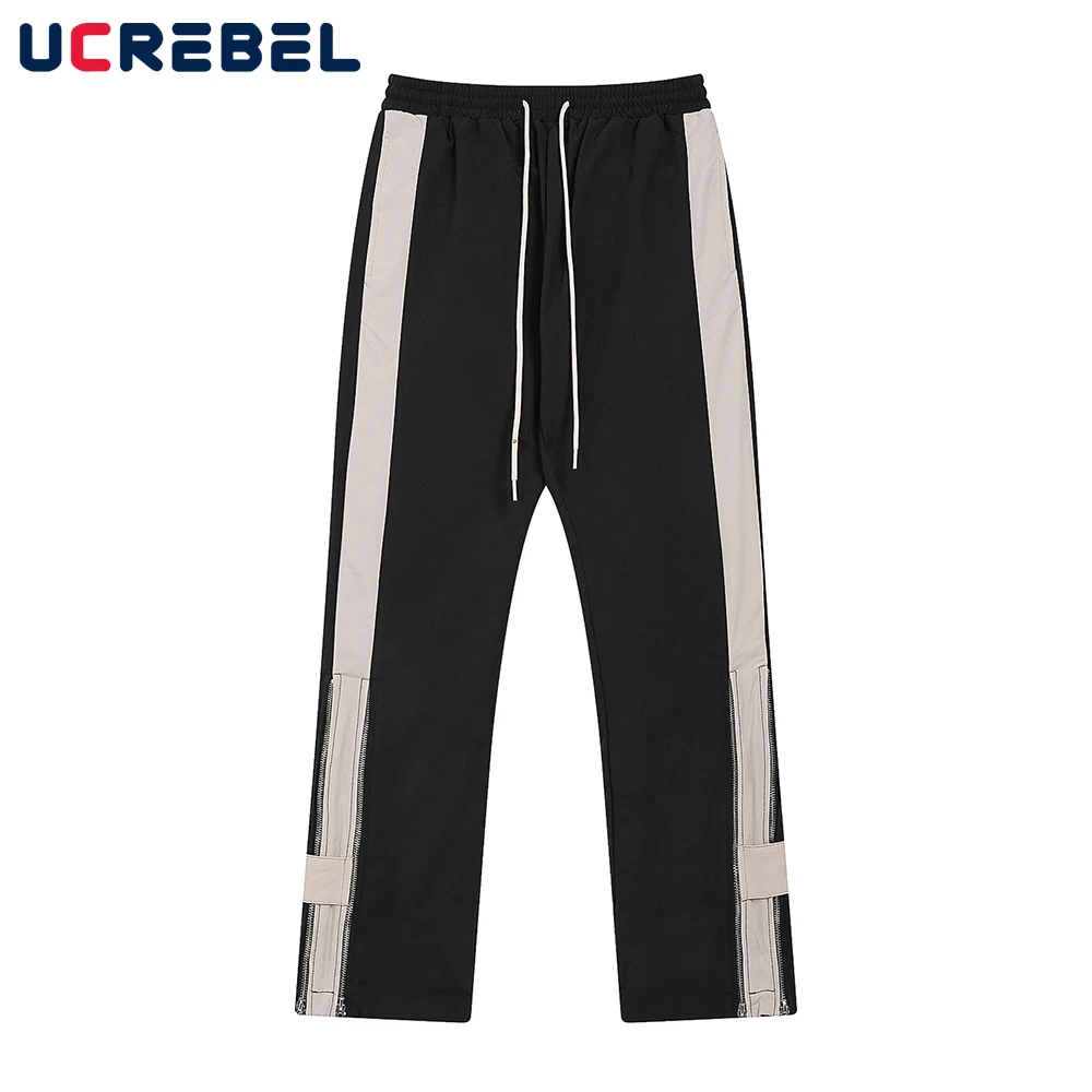 

Брюки мужские повседневные с контрастными панелями, свободные штаны на молнии, с эластичным поясом, прямые штаны, летние